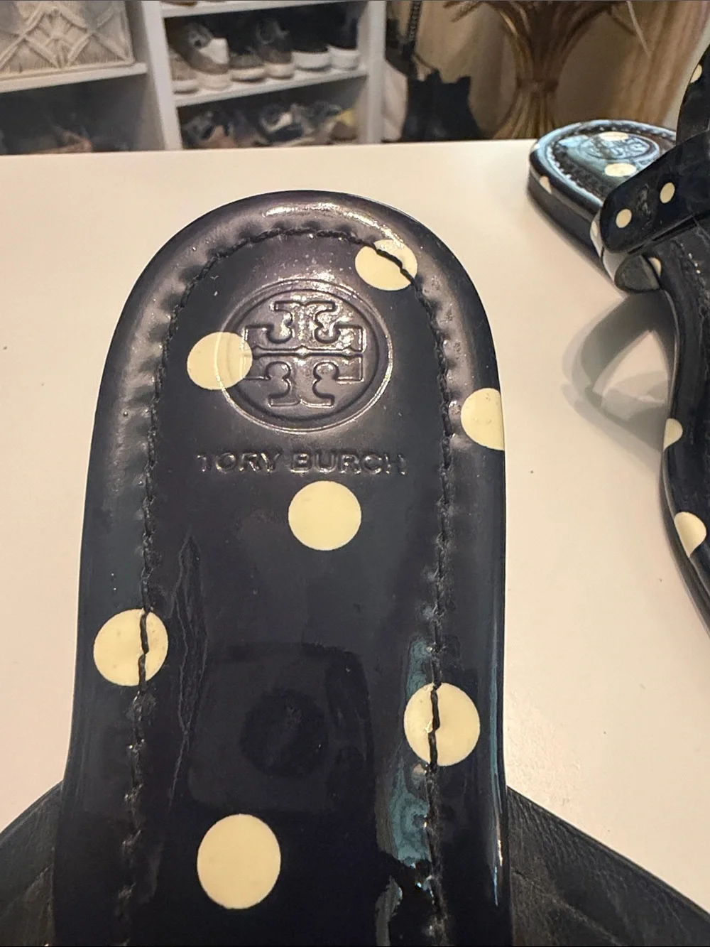 Tory Burch Navy Polka Dot Miller Sandals